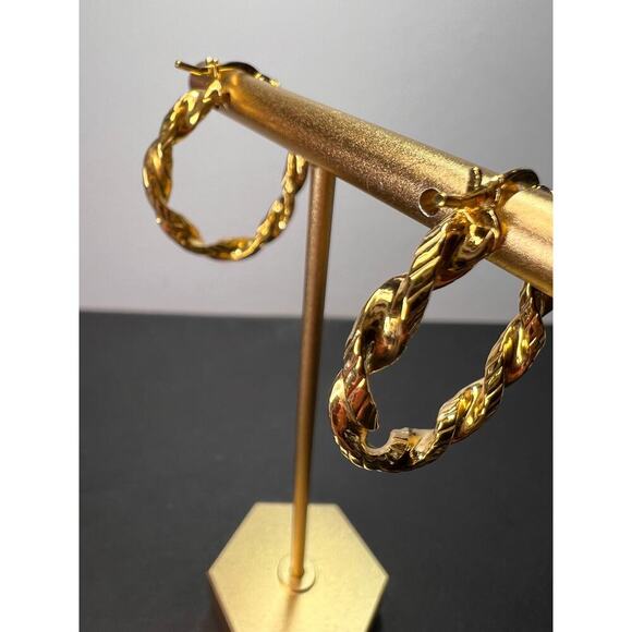 18k gold vermeil over sterling silver twisted hoop earrings - Picture 3 of 11